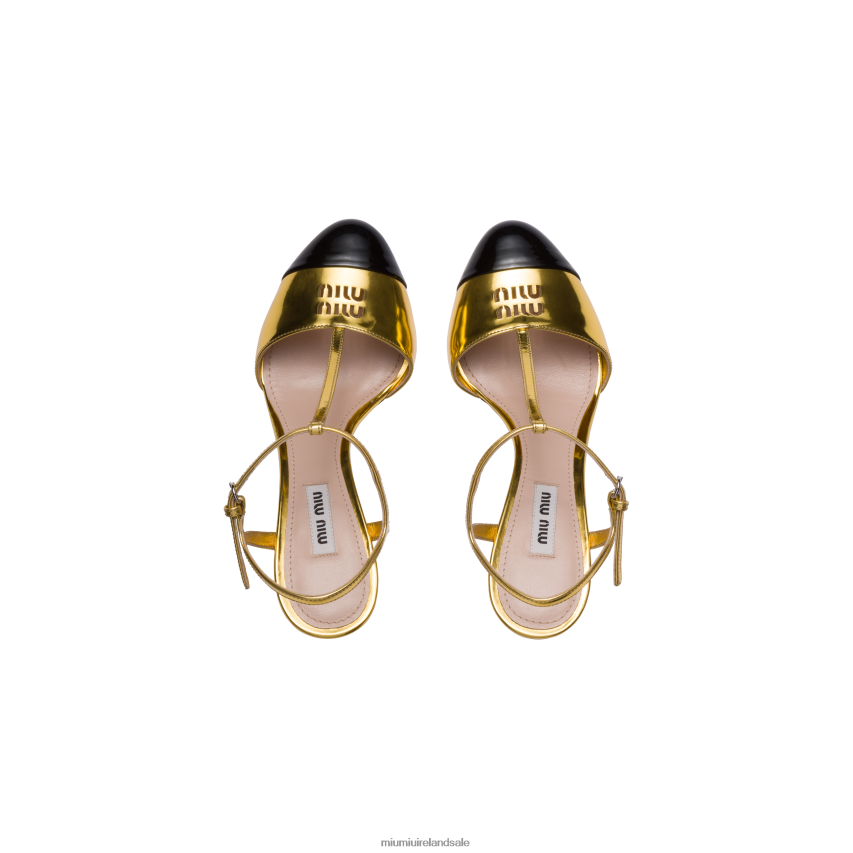 IE Miu MiuShoes Metallic Technical Fabric And Patent Leather Pumps Gold/Black XJN62J198