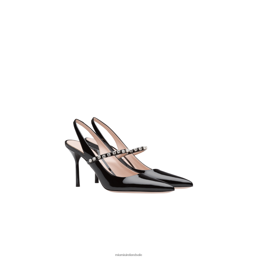 IE Miu MiuShoes Patent Leather Slingback Pumps Black XJN62J203