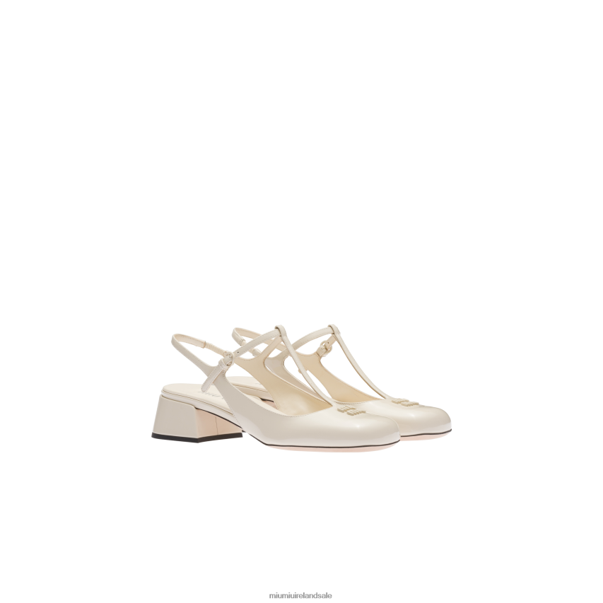 IE Miu MiuShoes Patent Leather Slingback Pumps Ivory XJN62J178