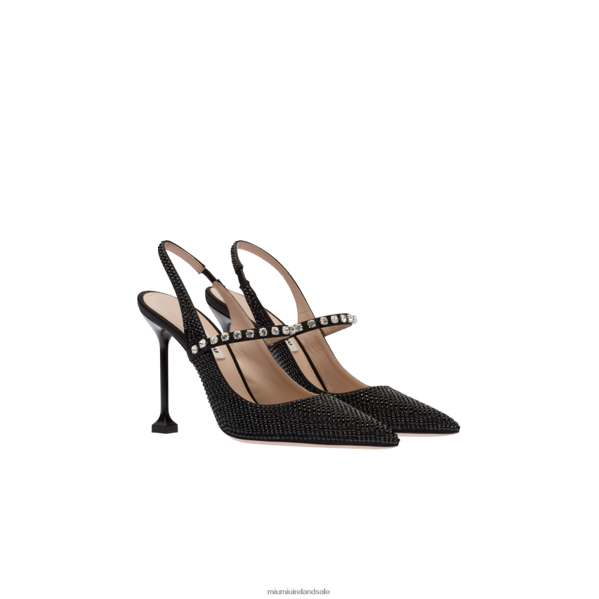 IE Miu MiuShoes Satin Slingback Pumps With Crystals Black XJN62J199