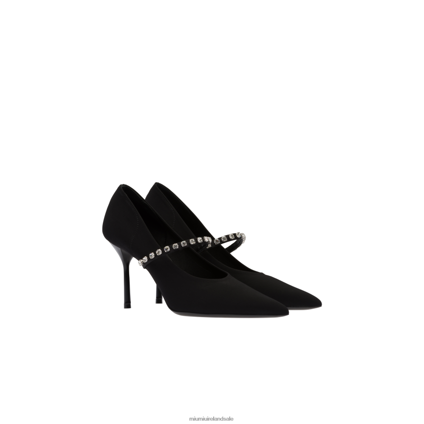 IE Miu MiuShoes Technical Fabric Pumps With Crystals Black XJN62J202