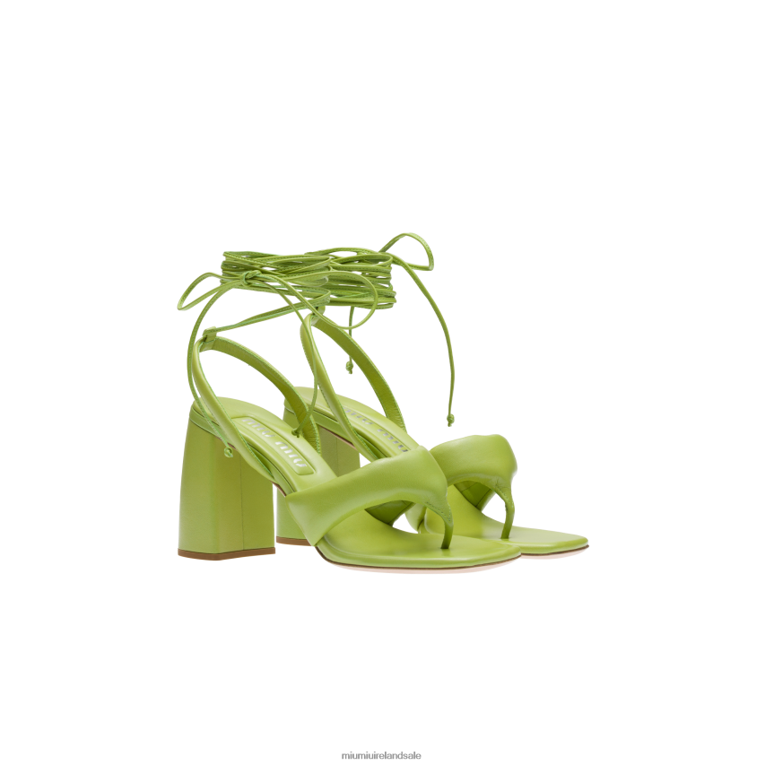 IE Miu MiuShoes Leather Thong Sandals Fern Green XJN62J230