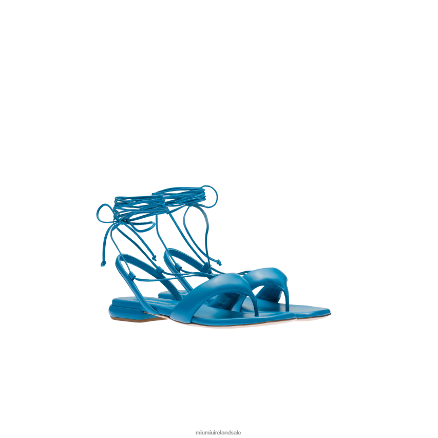 IE Miu MiuShoes Leather Thong Sandals Sapphire Blue XJN62J228