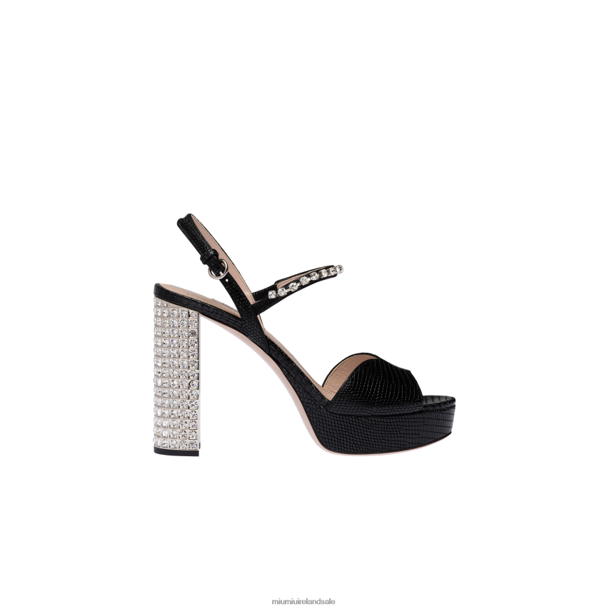 IE Miu MiuShoes Lizard-print Leather Platform Sandals Black XJN62J240