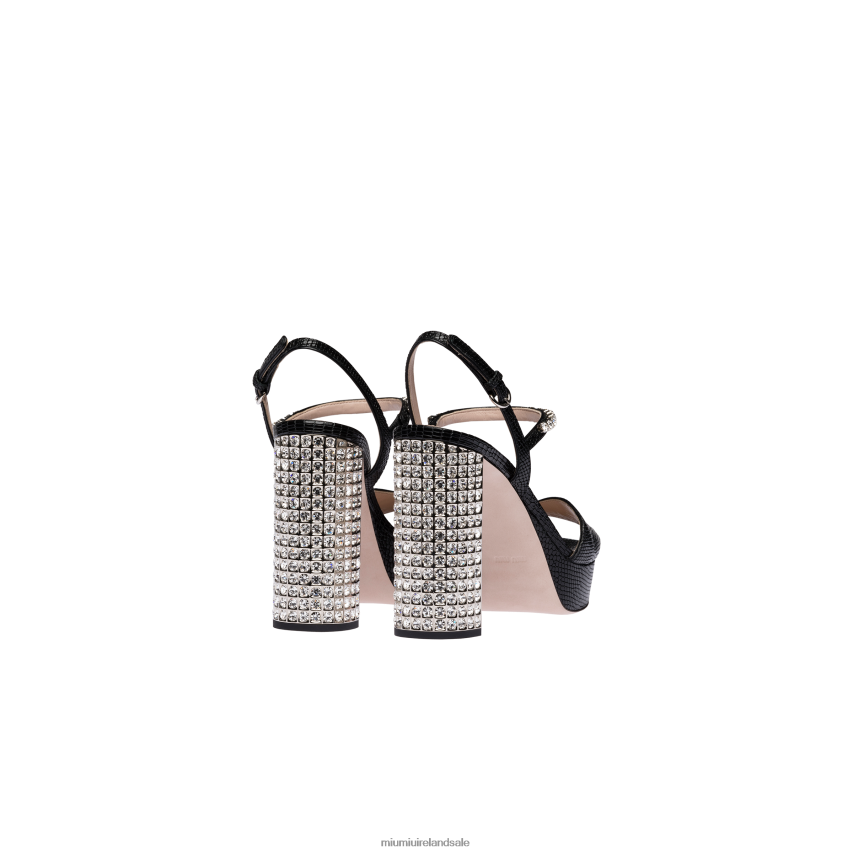 IE Miu MiuShoes Lizard-print Leather Platform Sandals Black XJN62J240