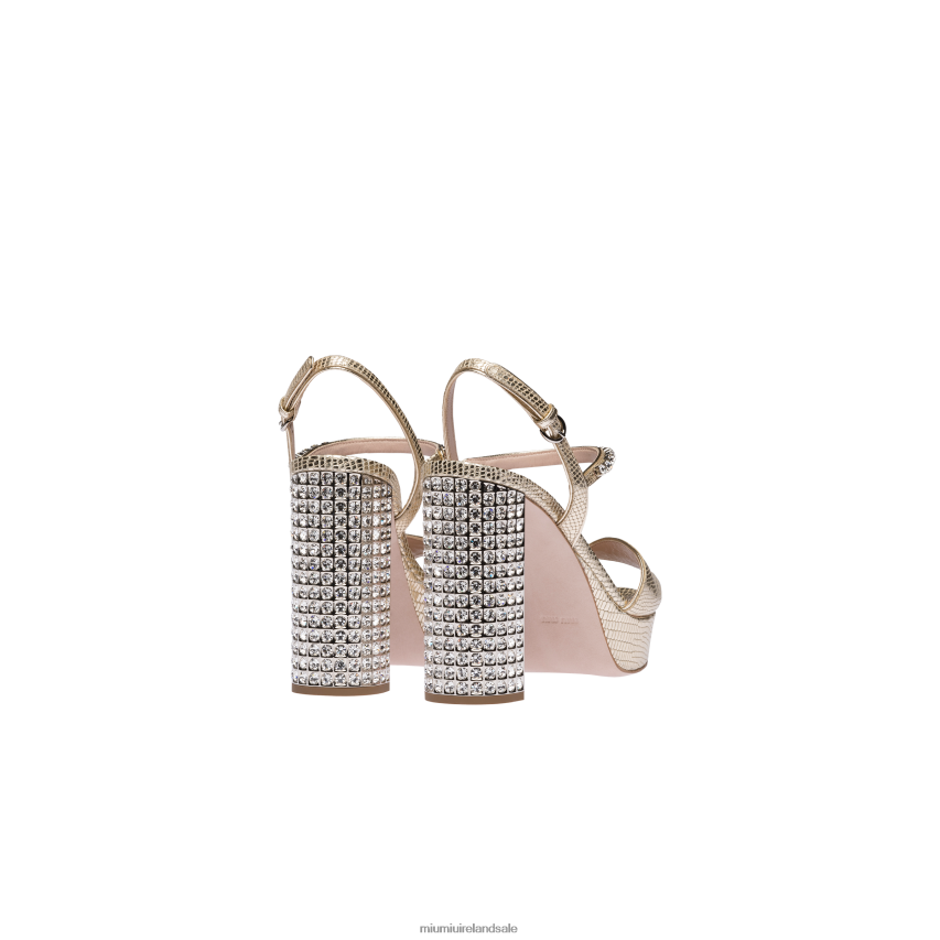 IE Miu MiuShoes Lizard-print Leather Platform Sandals Pyrite XJN62J241