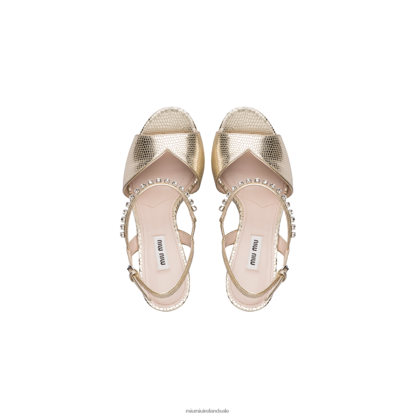 IE Miu MiuShoes Lizard-print Leather Platform Sandals Pyrite XJN62J241