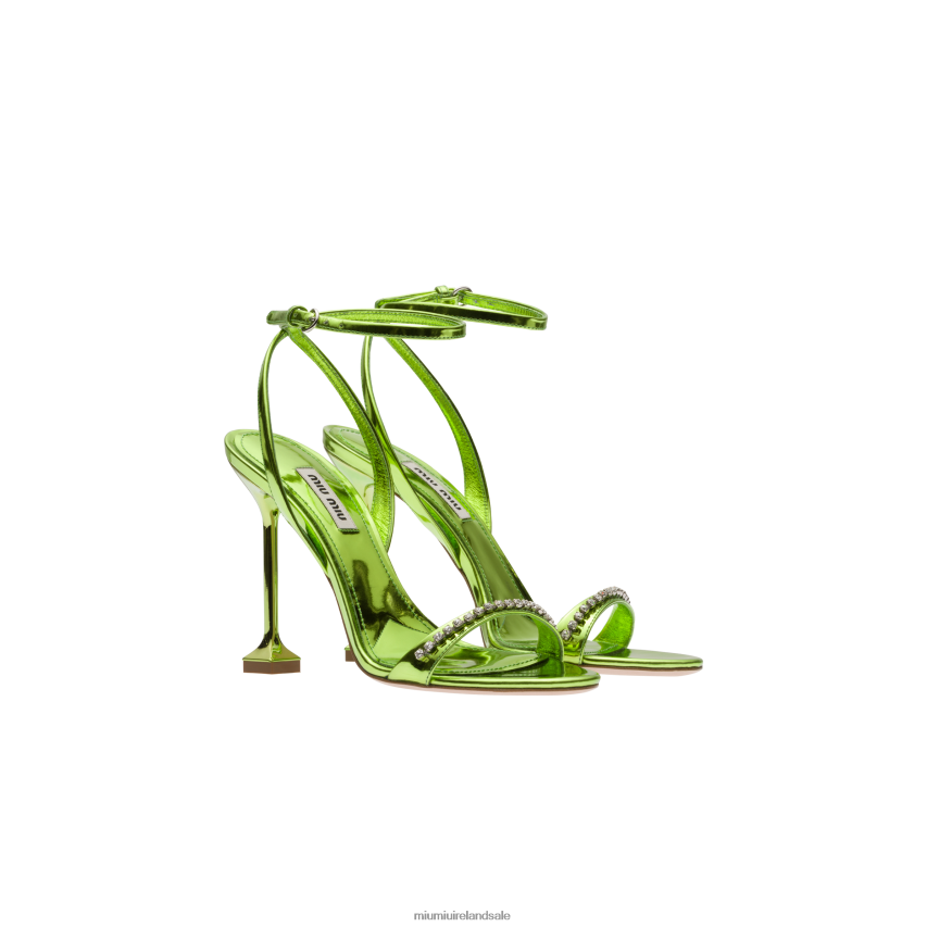 IE Miu MiuShoes Metallic Leather Sandals Fern Green XJN62J260