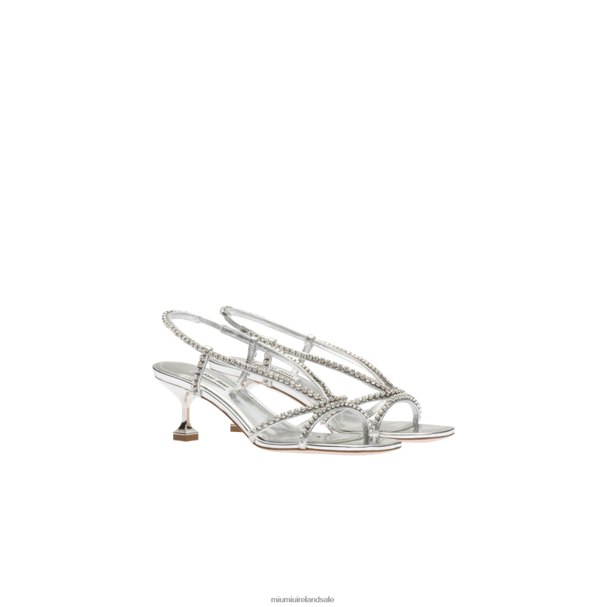 IE Miu MiuShoes Metallic Leather Sandals Silver XJN62J265