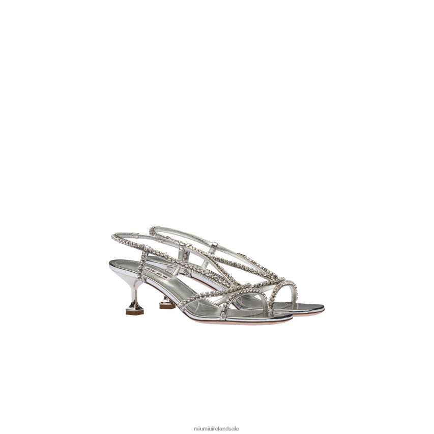 IE Miu MiuShoes Metallic Technical Fabric Sandals Silver XJN62J262