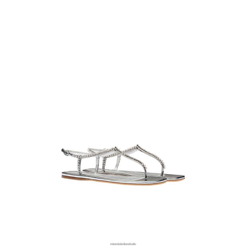 IE Miu MiuShoes Metallic Technical Fabric Thong Sandals Silver XJN62J264