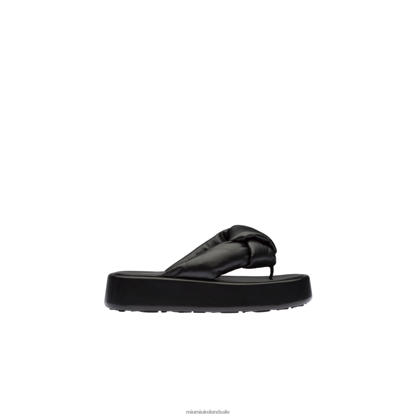 IE Miu MiuShoes Padded Mordore Nappa Leather Thong Sandals Black XJN62J272