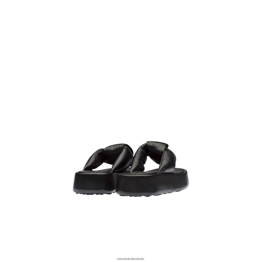IE Miu MiuShoes Padded Mordore Nappa Leather Thong Sandals Black XJN62J272