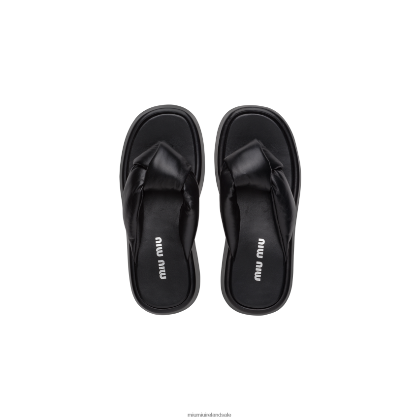 IE Miu MiuShoes Padded Mordore Nappa Leather Thong Sandals Black XJN62J272