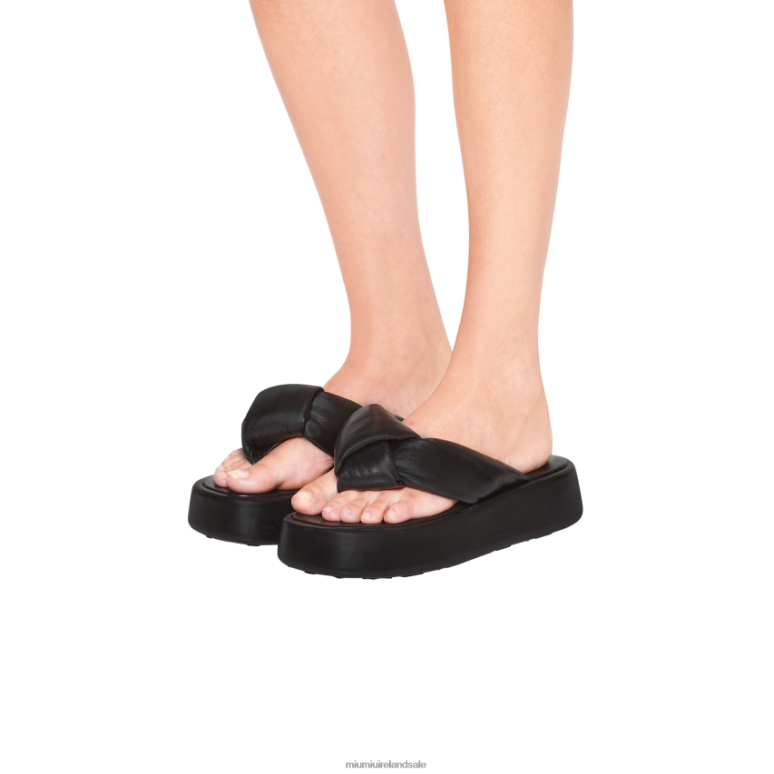 IE Miu MiuShoes Padded Mordore Nappa Leather Thong Sandals Black XJN62J272