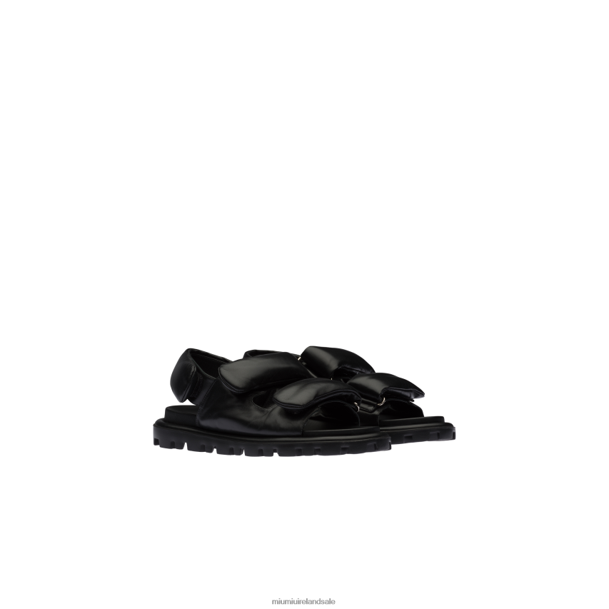 IE Miu MiuShoes Padded Nappa Leather Sandals Black XJN62J271