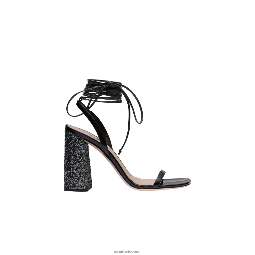 IE Miu MiuShoes Patent Leather And Glitter Sandals Black/Slate Gray XJN62J237