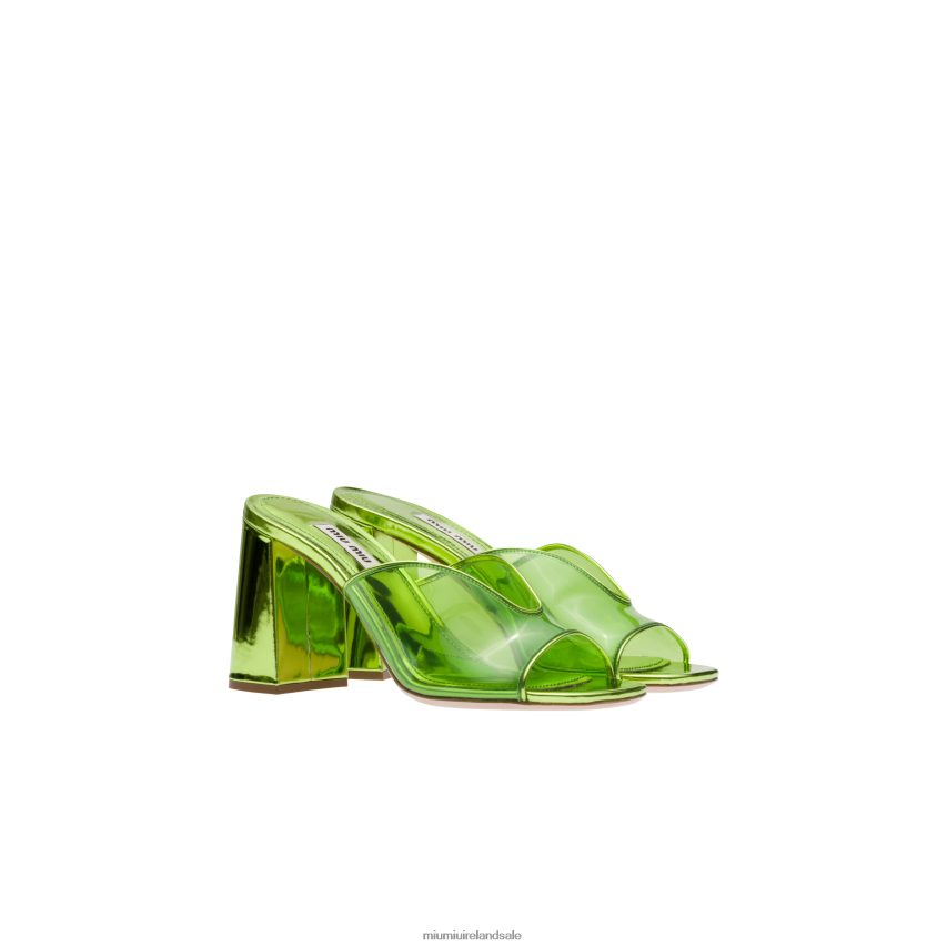IE Miu MiuShoes Plexiglas And Metallic Leather Sandals Fern Green XJN62J246