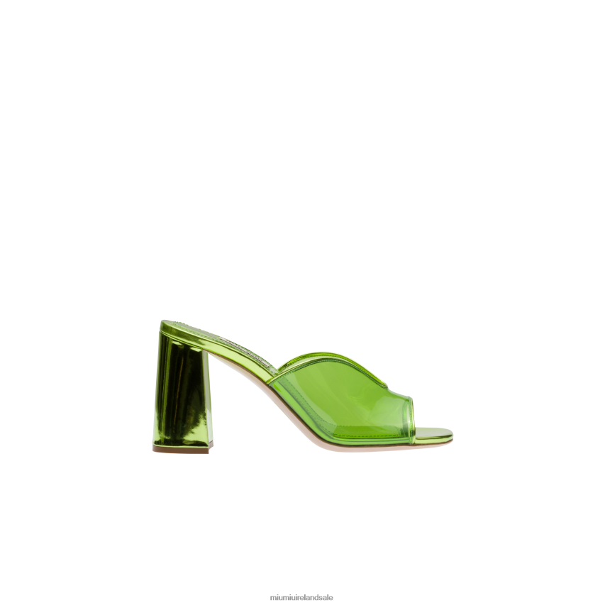 IE Miu MiuShoes Plexiglas And Metallic Leather Sandals Fern Green XJN62J246