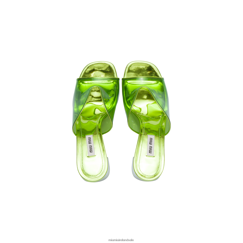 IE Miu MiuShoes Plexiglas And Metallic Leather Sandals Fern Green XJN62J246