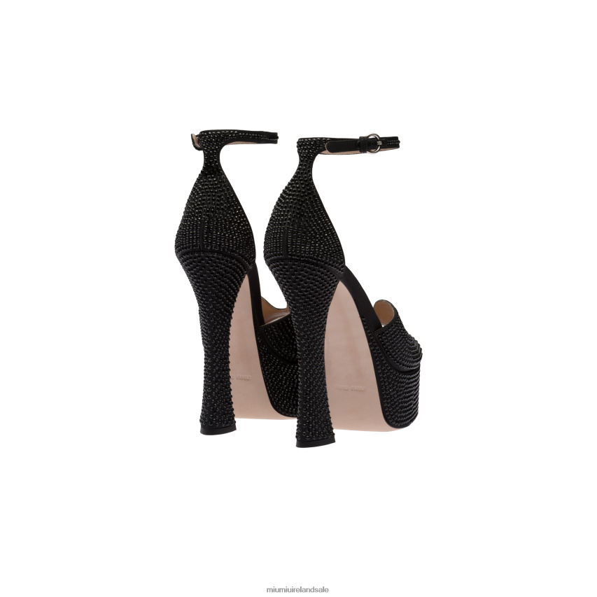 IE Miu MiuShoes Satin Platform Sandals With Crystals Black XJN62J231