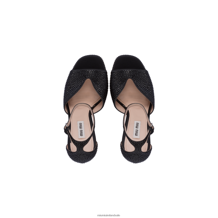 IE Miu MiuShoes Satin Platform Sandals With Crystals Black XJN62J231