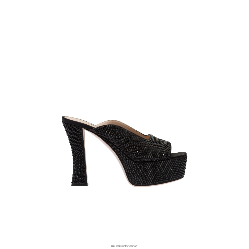IE Miu MiuShoes Satin Platform Sandals With Crystals Black XJN62J235
