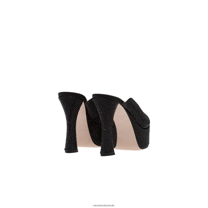 IE Miu MiuShoes Satin Platform Sandals With Crystals Black XJN62J235