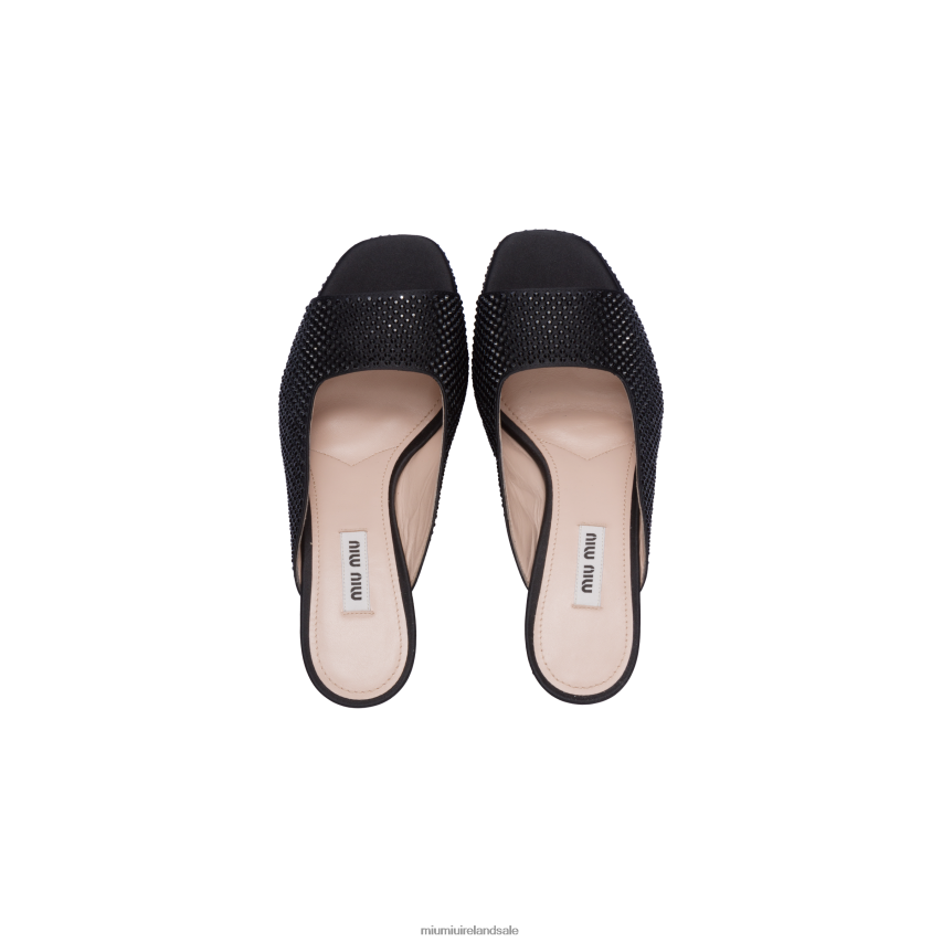 IE Miu MiuShoes Satin Platform Sandals With Crystals Black XJN62J235