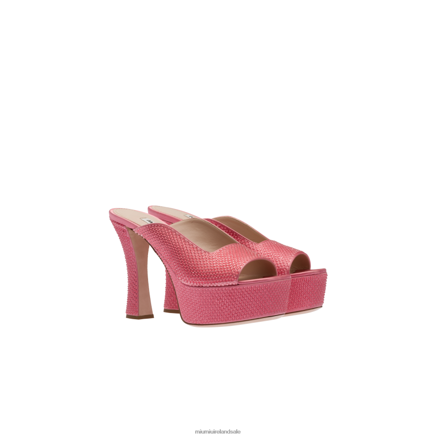 IE Miu MiuShoes Satin Platform Sandals With Crystals Geranium Pink XJN62J236