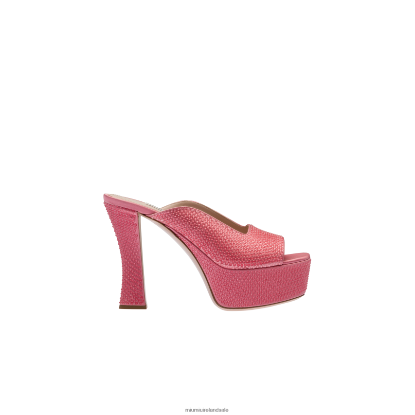 IE Miu MiuShoes Satin Platform Sandals With Crystals Geranium Pink XJN62J236
