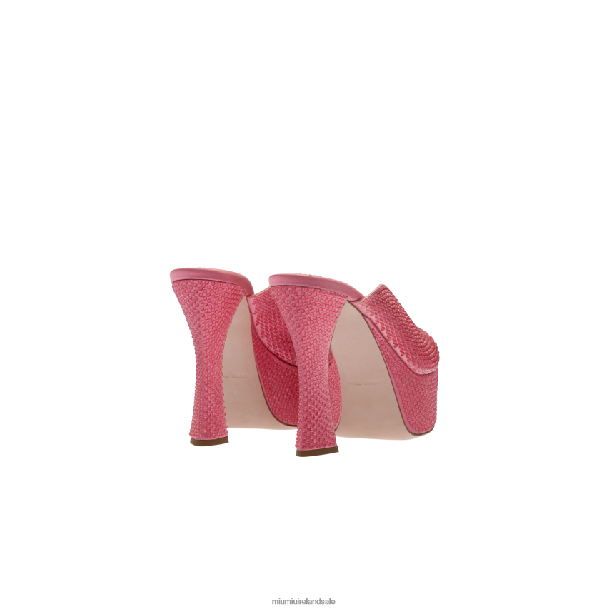 IE Miu MiuShoes Satin Platform Sandals With Crystals Geranium Pink XJN62J236