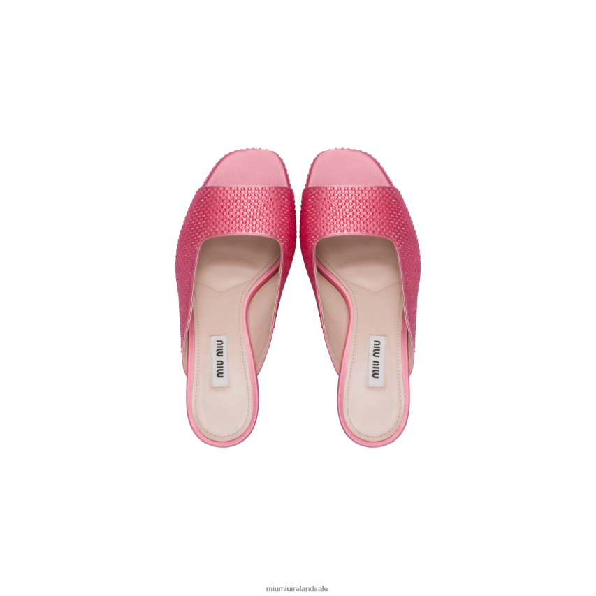 IE Miu MiuShoes Satin Platform Sandals With Crystals Geranium Pink XJN62J236