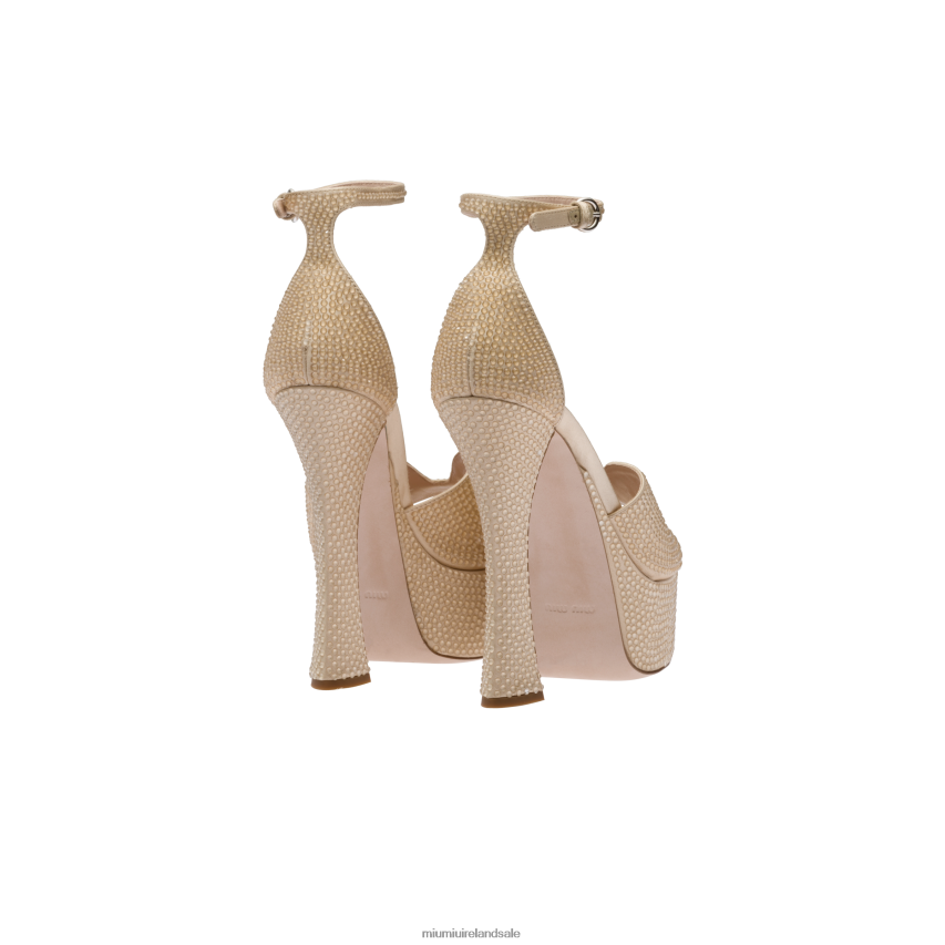 IE Miu MiuShoes Satin Platform Sandals With Crystals Sand Beige XJN62J232