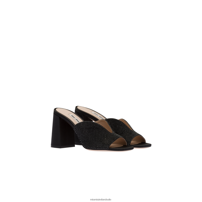 IE Miu MiuShoes Satin Sandals With Crystals Black XJN62J233