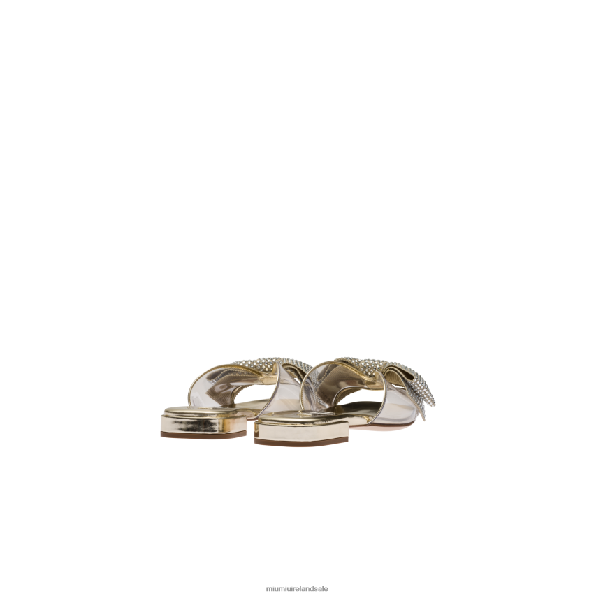 IE Miu MiuShoes Vinyl And Metallic Leather Sandals With Crystals Pyrite XJN62J268