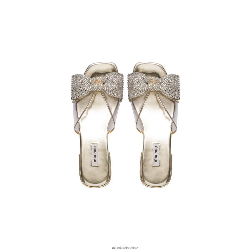 IE Miu MiuShoes Vinyl And Metallic Leather Sandals With Crystals Pyrite XJN62J268