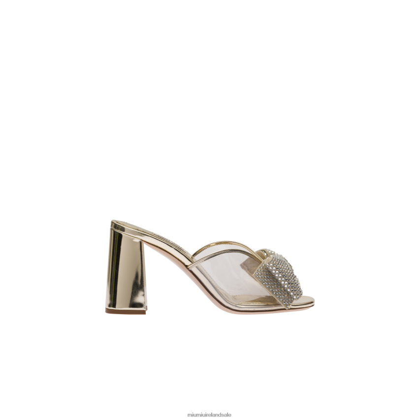 IE Miu MiuShoes Vinyl And Metallic Leather Sandals With Crystals Pyrite XJN62J269