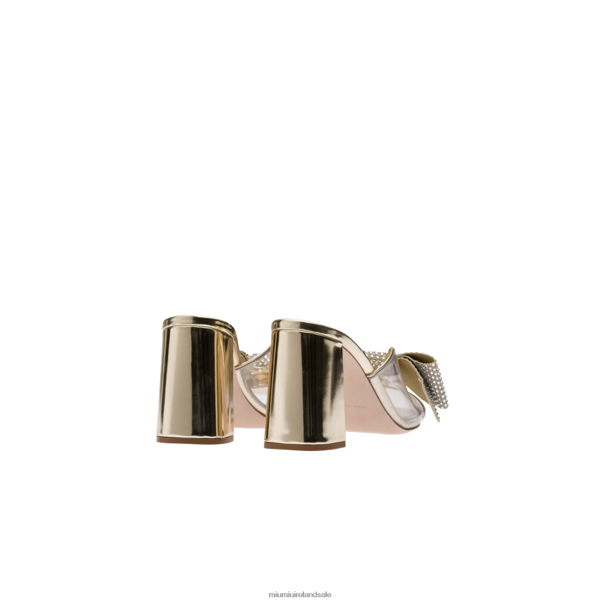 IE Miu MiuShoes Vinyl And Metallic Leather Sandals With Crystals Pyrite XJN62J269