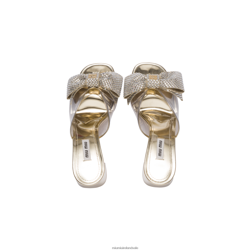 IE Miu MiuShoes Vinyl And Metallic Leather Sandals With Crystals Pyrite XJN62J269