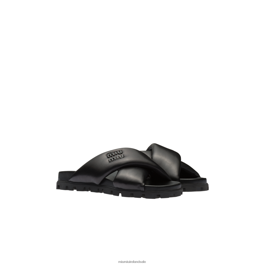 IE Miu MiuShoes Leather Slides Black XJN62J347