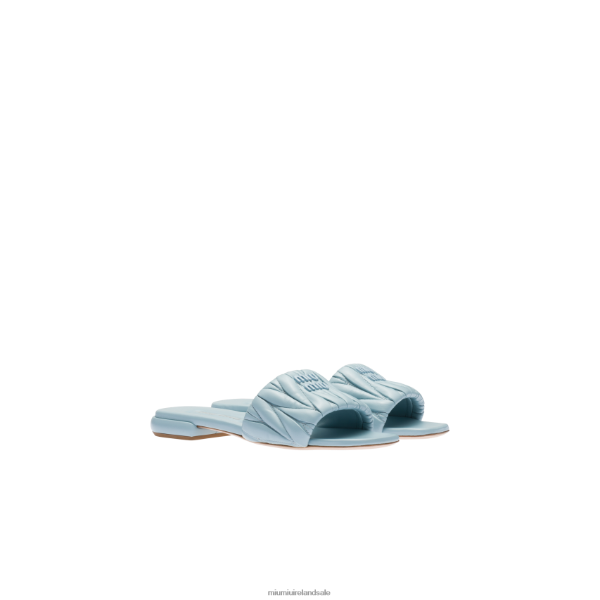 IE Miu MiuShoes Matelasse Nappa Leather Slides Light Blue XJN62J256