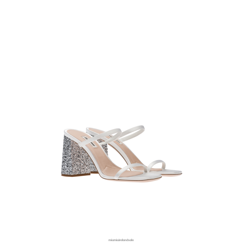 IE Miu MiuShoes Satin And Glitter Slides White/Silver XJN62J238