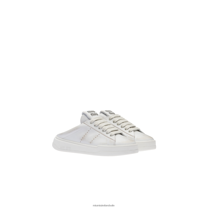 IE Miu MiuShoes Bleached Leather Sneakers White XJN62J290