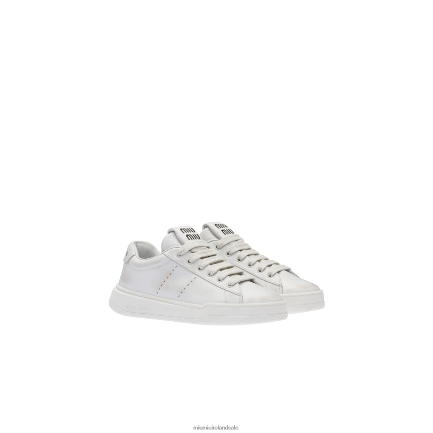 IE Miu MiuShoes Bleached Leather Sneakers White XJN62J292