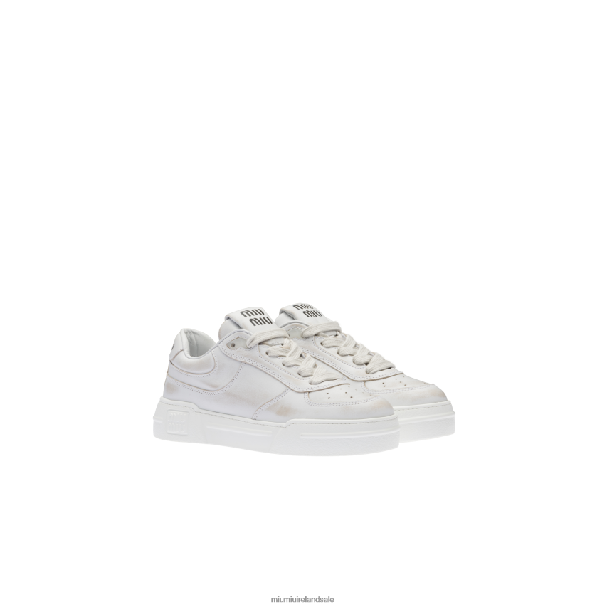 IE Miu MiuShoes Bleached Leather Sneakers White XJN62J295