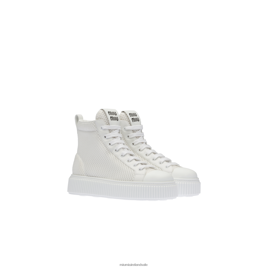 IE Miu MiuShoes Mesh Flatform High-top Sneakers White XJN62J302