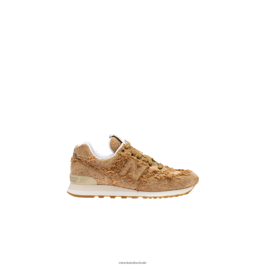 IE New Balance 574 X Miu MiuShoes Marbleized Denim Sneakers Cognac XJN62J288