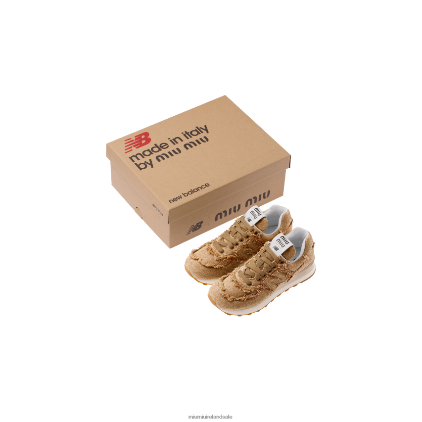 IE New Balance 574 X Miu MiuShoes Marbleized Denim Sneakers Cognac XJN62J288